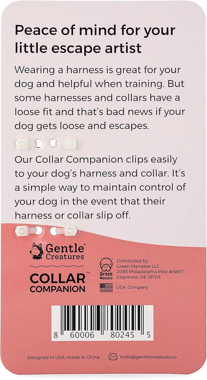 Gentle Creatures Collar Companion - Mini to Small Dogs Collar Backup Clip for Dog Harness, Prong Collar, Pinch Collar, Gentle Lead - Double Ended Backup Clasp - Harness to Collar Safety Clip