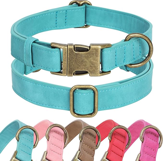 Soft Leather Dog Collar for Small Medium Large Dogs, Heavy Duty Dog Collar Leather with Quick Release Metal Buckle, Durable & Adjustable for Small Dogs Walking (Teal Blue, S)