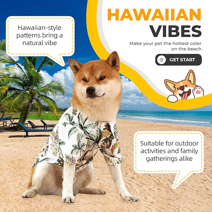 Dog Shirt Hawaiian Dog and Cat Summer T-Shirts Dog Style Floral Breathable Cool Clothes Hawaiian Shirts for Dogs and Cats Owner and Pet Shirts are Sold Separately