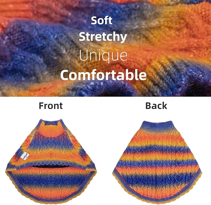 Rainbow Mohair Dog Sweater Cloak, Cold Weather Coat Dog Jacket for Small Dogs, Classic Turtleneck Thick Puppy Clothes with Leash Hole DS94L