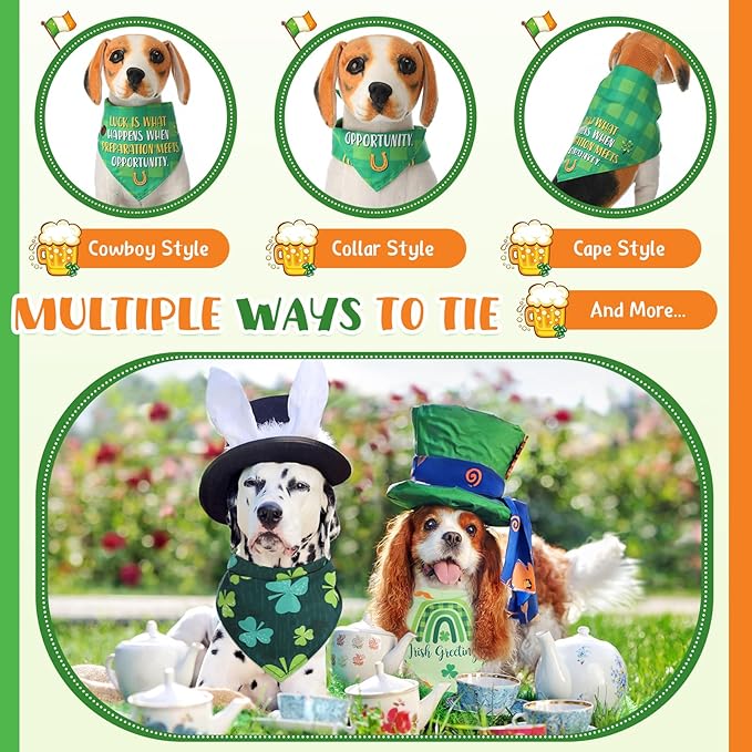 Chunful 50 Pcs St. Patrick's Day Dog Bandanas Bulk with Sayings Dog Bandanas Triangle Scarf Puppy Bibs Pet Costume Adjustable Cat Outfit Washable Bids Kerchief for Small Medium Pet