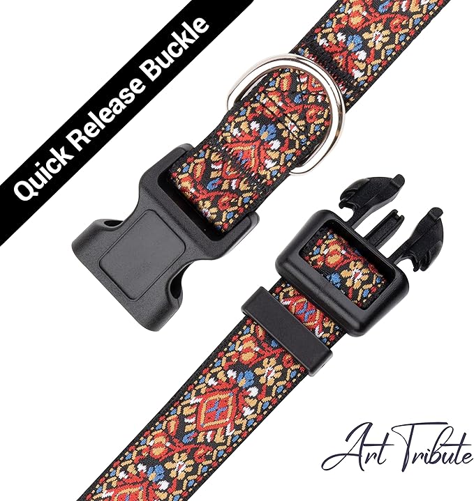 Dog Collars for Small Medium & Large Dogs - Designer Patterns on Long Lasting, Adjustable, Strong and Durable - Choose from Stunning Patterns and Colors. Red Woven Collar Get It Now!