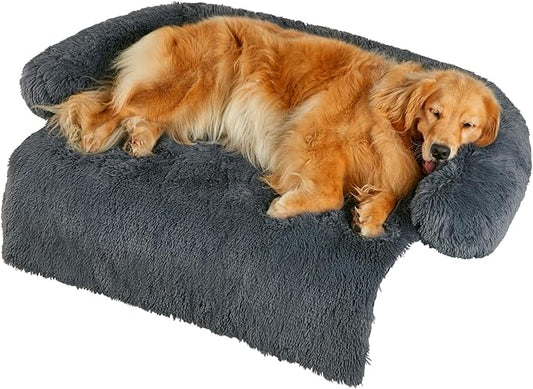 Codi Dog Bed for Couch - Calming Dogs Beds for X-Large Pets, Fluffy Plush Cats Mat, Anti Anxiety Pet Mats with Removable Washable Cover Protector for Sofa, Dark Grey, 45x37x6 inches
