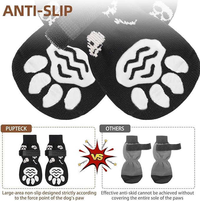 PUPTECK Non-Slip Dog Socks Double Sides Grips for Hardwood Floors Prevents Licking, Dog Shoes for Hot Pavement Booties for Senior Small Medium Large Dogs