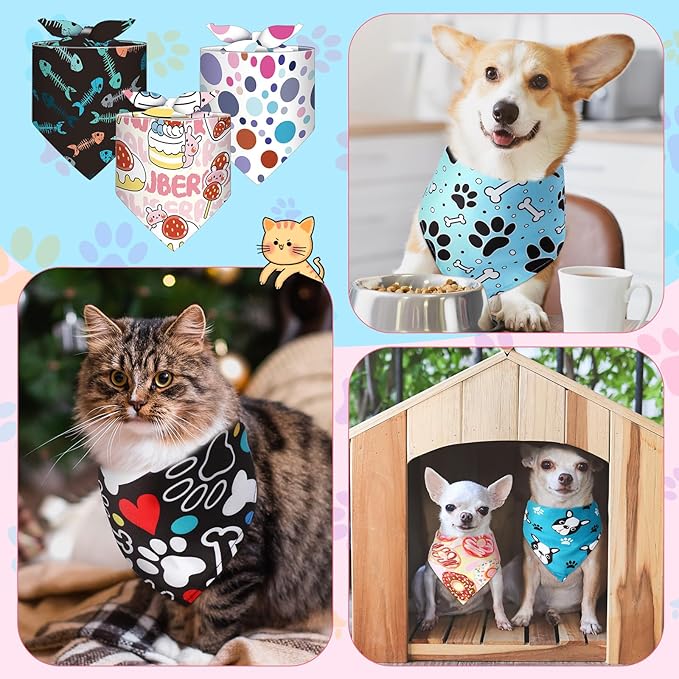 Amylove 120 Pcs Dog Bandanas Bulk Holiday Triangle Dog Pack Puppy Kerchief Bandana Adjustable Pet Scarf for Pet Cat Costume Accessories Decor Summer(Cartoon)
