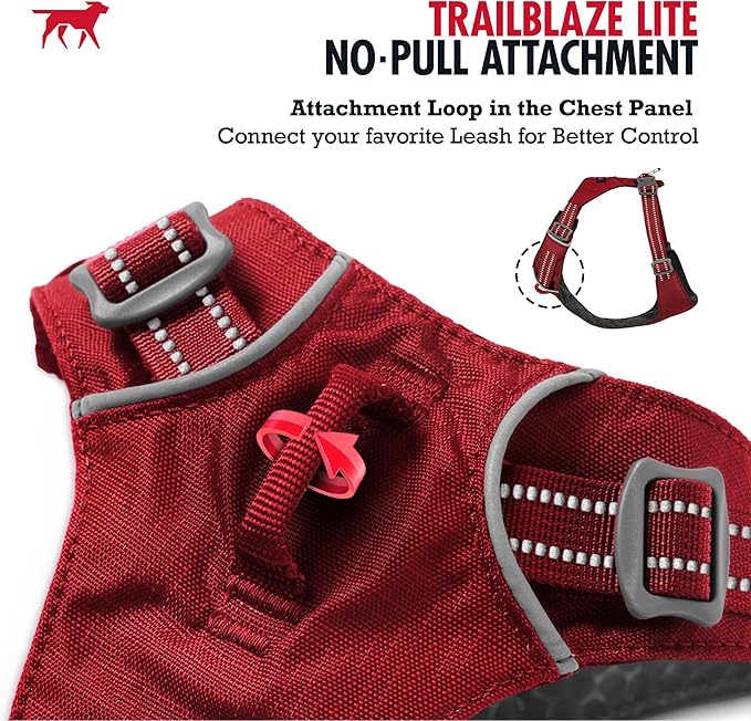Tuff Pupper Lightweight Dog Harness for Walking | Front & Back Leash Clips | 4-Way Adjustable Fit | Reflective Trim | Easy On/Off Buckles | Lightweight & Breathable | No Pull Design (Medium, Red)