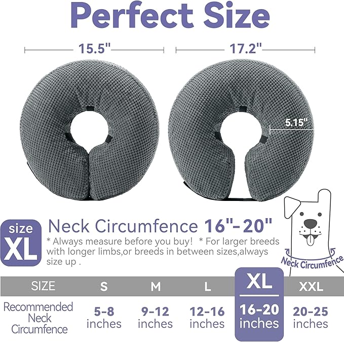 Soft Inflatable Dog Cone Collar Alternative After Surgery - Dog Neck Donut E Collar for Large Medium Small Dogs Cats Post Surgery - Recovery Collar to Stop Licking - Grey, XL