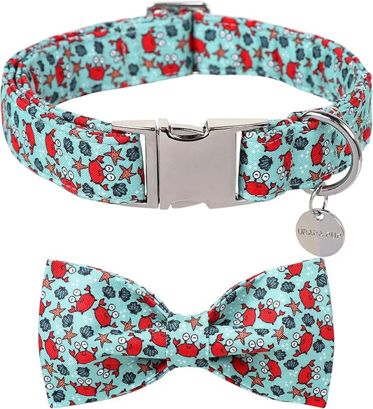 Summer Dog Collar with Bow Tie, Crab Pattern Bow Tie Dog Collar with Metal Buckle,Adjustable Pet Collar for Small,Medium,Large Dogs&Cats,Great Gift for Puppies