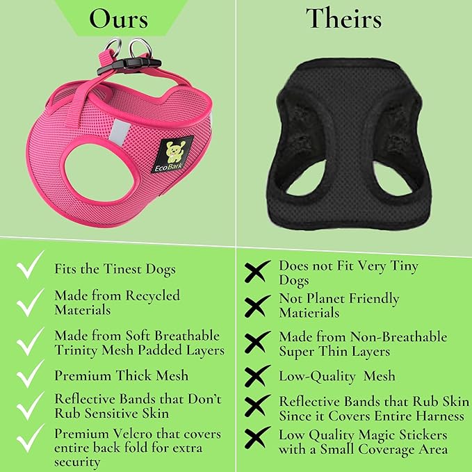 EcoBark Step in Dog Harness - Eco-Friendly Teacup Dog Harnesses for XXS, XS, and Small Dogs - Reflective and Adjustable Mini Body Halter Vest -Tiny Soft Mesh Toy Breed Harness (Beige Plaid, XS)