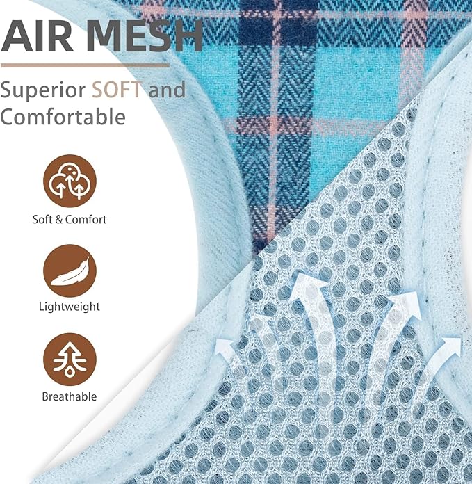 PUPTECK Soft Mesh Dog Harness and Leash Set Pet Puppy Cat Comfort Padded Vest No Pull Harnesses, Light Blue, M