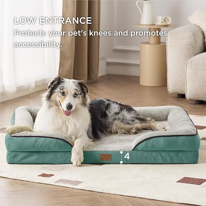 Bedsure Orthopedic Dog Bed for Extra Large Dogs - XL Plus Waterproof Dog Sofa Beds, Supportive Foam Pet Couch Bed with Removable Washable Cover, Waterproof Lining and Nonskid Bottom, Washed Blue