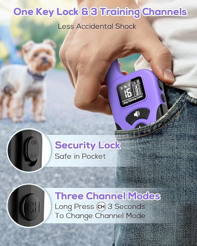 Dog Shock Collar for 2 Dogs (5-120lbs) 3300FT Dog Training Collar with Remote, Rechargeable E-Collar Waterproof Collars with 3 Training Modes for Large Medium Small Dog-Purple