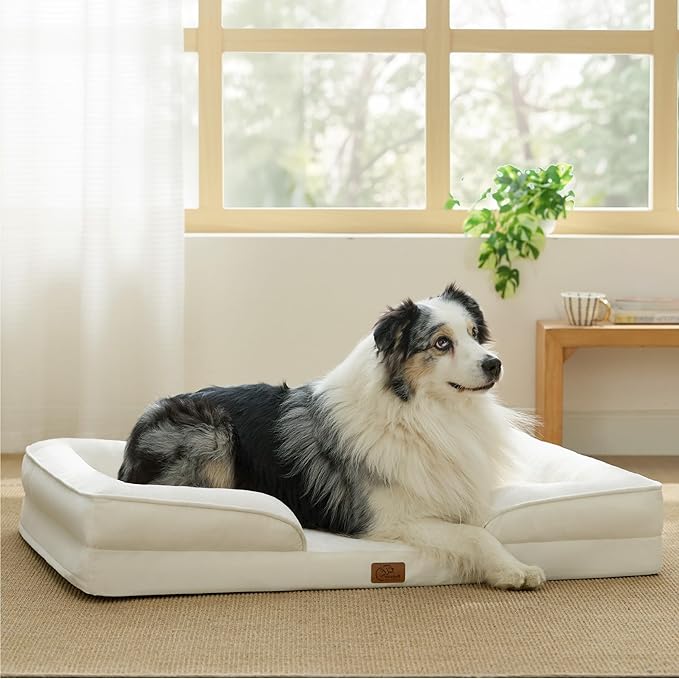 Bedsure Orthopedic Dog Bed for Extra Large Dogs - XL Washable Dog Sofa Beds Large, Supportive Foam Pet Couch Bed with Removable Washable Cover, Waterproof Lining and Nonskid Bottom, Ivory