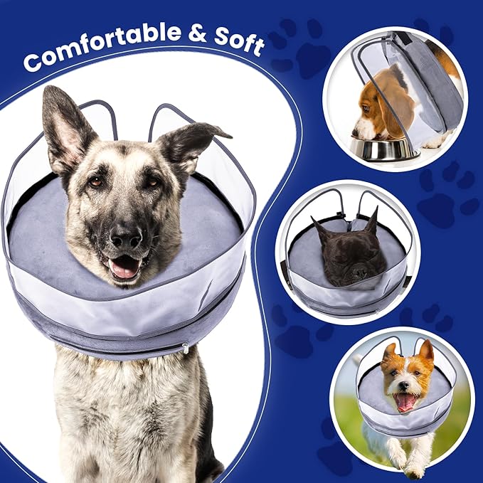 BARKLESS Dog Cone, Inflatable Dog Cone After Surgery for Large Breeds, Soft Surgery Collar with Enhanced Anti-Licking Guard Shield for Pets, Protective Donut Collar