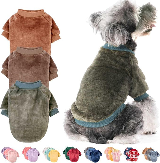 FabriCastle Small Dog Sweaters, 3-Pack Dog Clothes for Small Dogs Boy & Cats, Soft and Warm Pet Coats XXS - XXL, Winter Pet Jackets, Doggy Apparel Costumes Outfits (Camel,Khaki,Olive, XX-Large)