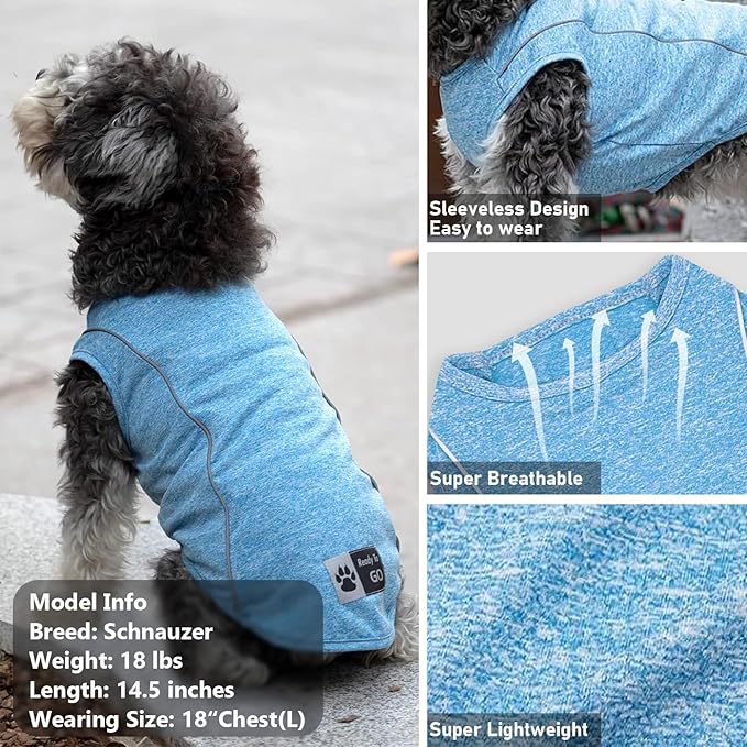 KYEESE 2Pack Dog Shirt for Small Dogs Sports Athletic Breathable Shirts with Reflective Stripe Athletic Tank Top Lightweight Dog Clothes,Grey+Blue,L