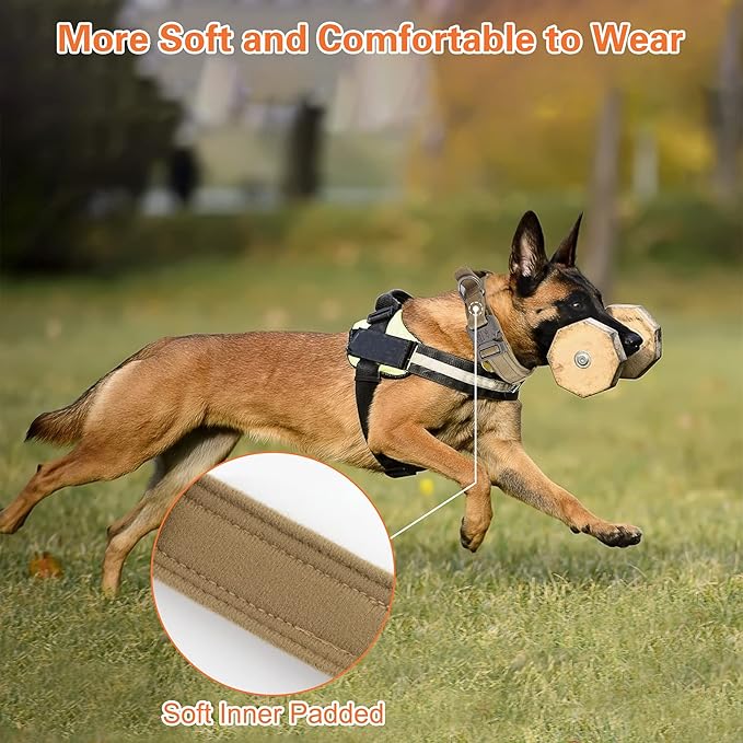 KCUCOP Tactical Dog Collar for Medium & Large Dogs - Military Nylon Heavy Duty Collar with Handle, Reflective Strip & Metal Buckle for Training, Outdoor (Brown Reflective, XLarge)