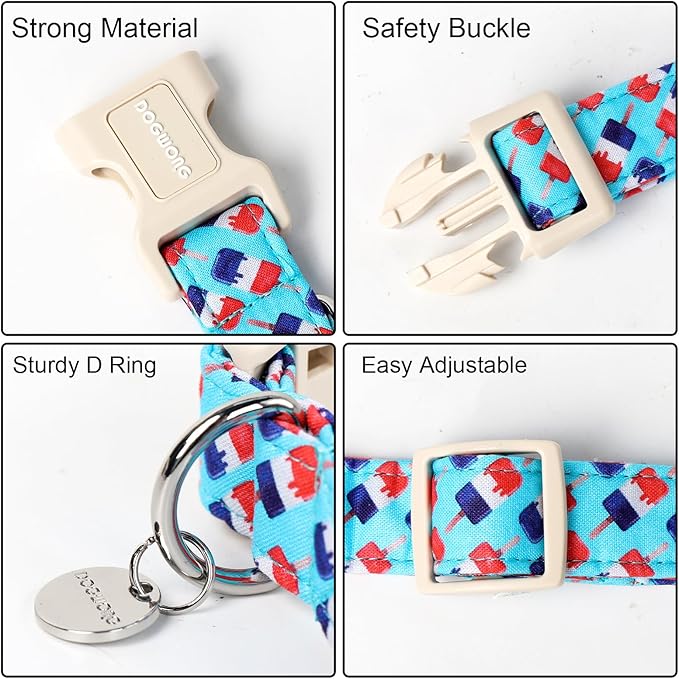 DOGWONG Cotton Dog Collar, Rainbow Dog Collar Durable Soft Natural Fabric Pet Dog Collar Cute LGBTQ Puppy Necklace for Small Medium Large Dog