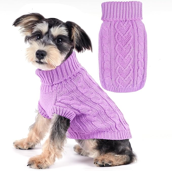 Dog Sweaters Dog Clothes for Small Dogs Dog Knitted Warm Sweater Turtleneck Puppy Clothes Small Dog Pullover Sweater Fall Winter Cat Apparel (Purple, Small)