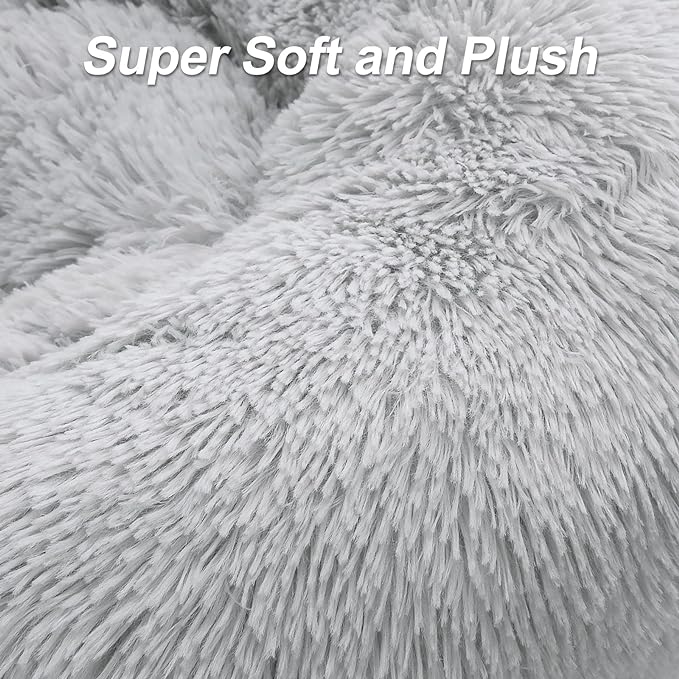 MIXJOY Orthopedic Dog Bed - Comfortable Donut Cuddler Round Bed - Ultra Soft Washable Dog & Cat Cushion (30'', Grey)