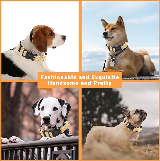 2 Pack Reflective Dog Collar with Safety Locking Buckle, Adjustable Soft Breathable Comfortable Nylon Pet Collar for Small, Medium and Large Dogs, Brown, L