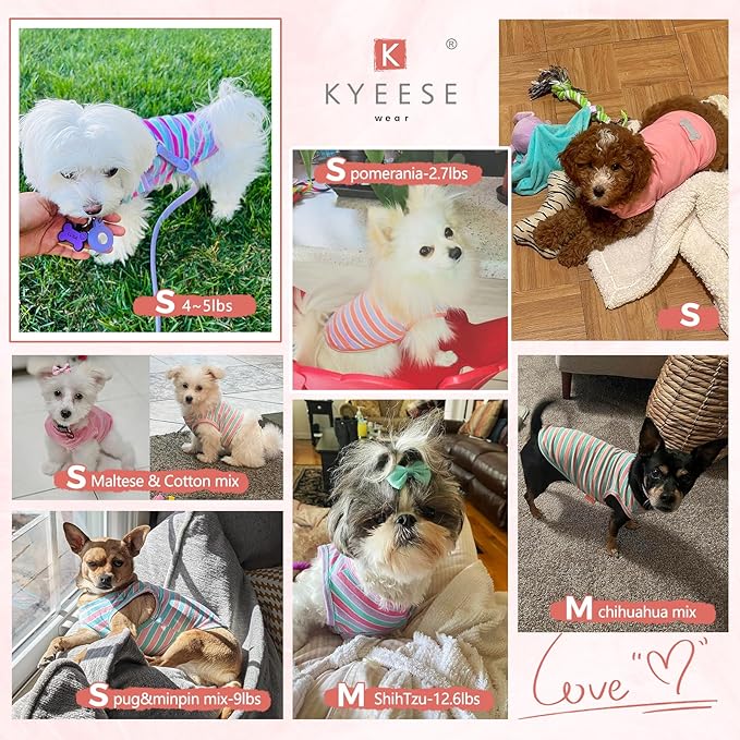 KYEESE 2Pack Dog Shirts Striped for Small Dogs Soft Stretchy Pet T-Shirts Lightweight Tank Top Sleeveless Vest Breathable Cat Outfit, Small, Green+Pink