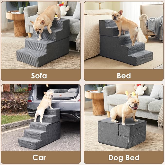 EHEYCIGA Dog Stairs Ramp for Small Dogs 13.5" H, 3-Step Dog Steps for Couch Sofa and Chair, Pet Steps for Small Cats, Non-Slip Balanced Pet Ramp Indoor, Grey