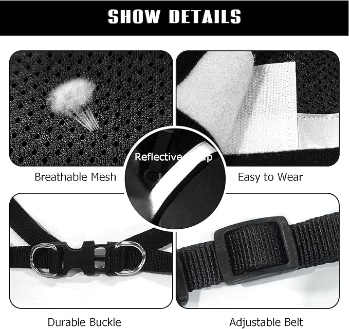 FEimaX Dog Harness and Leash Set for Walking, Soft Mesh Adjustable Easy Control Lightweight Cat Vest Harnesses with Reflective Strips, Escape Proof Small Dogs Cats Vests (Black, Small)