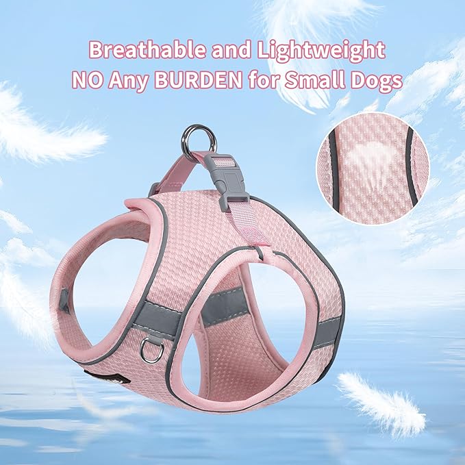 AIITLE No Pull Dog Harness and Leash Set, Step in Adjustable Dog Harness with Padded Vest for All Weather, Reflective Pet Harness, Easy to Put on Small Dogs Pink S