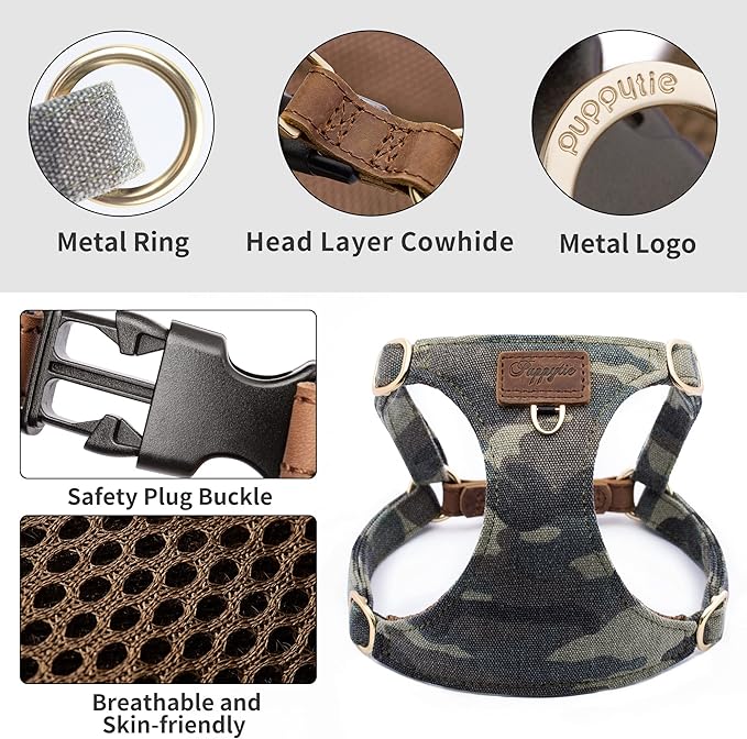 Dog Harness, No Pull Dogs Harness and Multi-Function Leash Set for Medium Dogs Easy Walk Everyday Adjustable Soft Dog Vest Harness Fashionable Dog Accessories Camouflage Green-Relaxed Medium