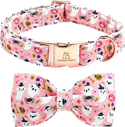 Lionheart Glory Halloween Dog Collar Bowtie - Heavy Duty Adjustable Fall Holiday Collar for Large Dogs - Bow for Female or Male Pets - Gift