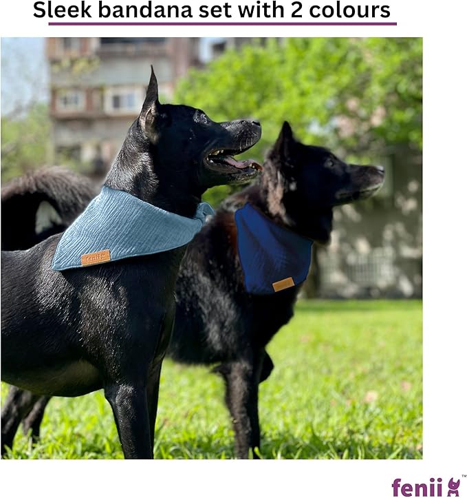 Premium Cotton Dog Bandanas - 2 Pack - Adjustable Fit - Washable - for Small, Medium & Large Breeds - Girl & Boy Dog Accessories - Multiple Sizes (Midnight Blue & Slate Blue, Large)