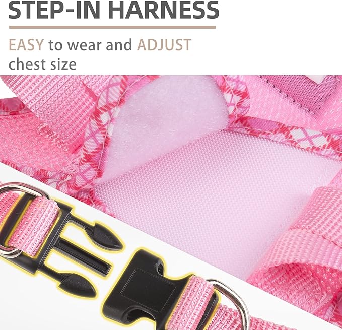 PUPTECK Dog Harness and Leash Set for Small Medium Dogs No Pull Step-in Soft Mesh Puppy Cat Vest Harnesses Reflective at Night, Upgraded New Pink XS