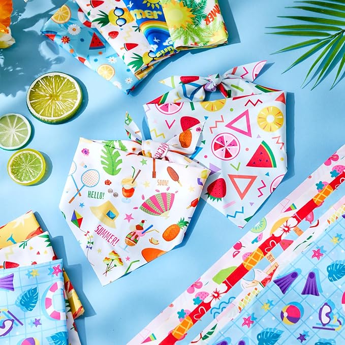 Preboun 50 Pcs Summer Bandanas Dogs Bulk Hawaiian Dog Bandanas Fruit Kerchief Set for Summer Puppy Small Medium Large Pets Costume Accessories (25. 6 x 17. 7 x 17. 7 Inch)