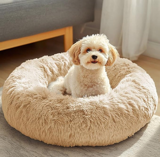 JOLLYVOGUE Dog & Cat Bed, Calming Anti-Anxiety Pet Bed for Small Dogs, Fluffy Donut Cushion for Small and Medium Pets (24")