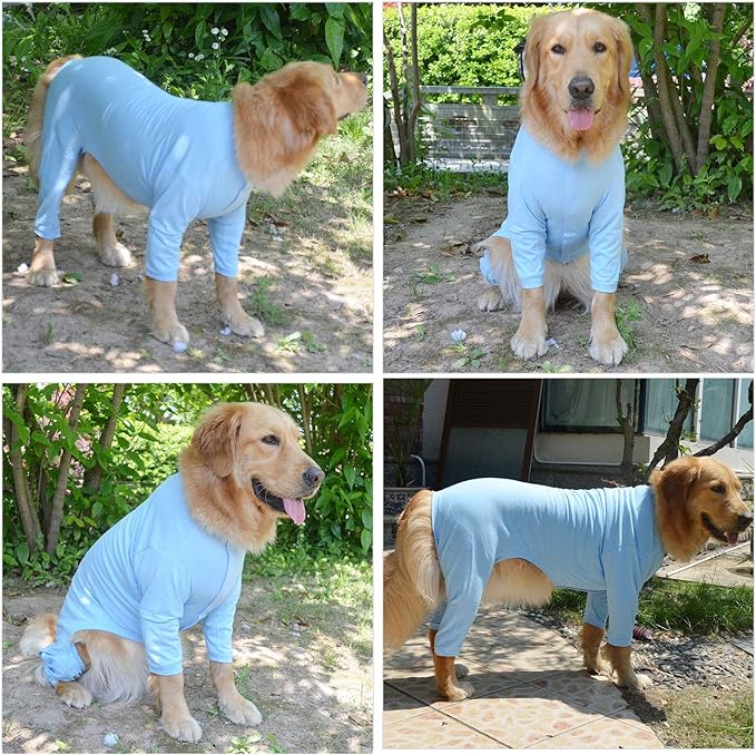 Lovelonglong Four Feet Dog Lightweight Pajamas, Pure Cotton Dog Jumpsuits 4 Legs Dog Onesies T-Shirt Stylish PJS Puppy Costume for Large Medium Small Dogs Lightblue XS