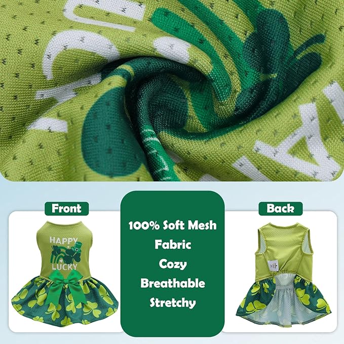 CuteBone Dog Mesh Dress St.Patrick's Day Puppy Sundress Pet Outfit Summer Fashion for Small Dogs Girl Cat Clothes BF42XXS-D