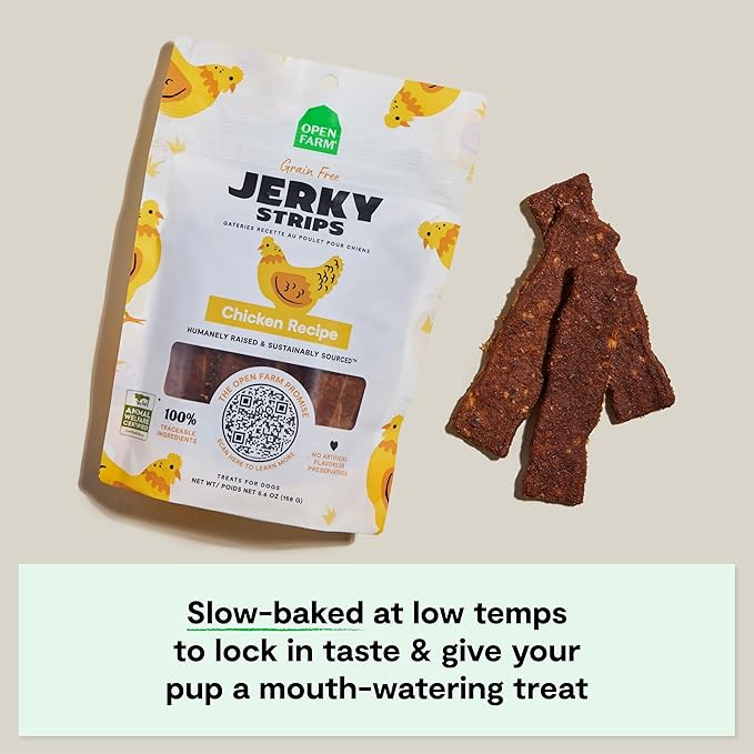 Open Farm Dehydrated Dog Treats, Gently Cooked Recipe with Natural Simple Ingredients and No Artificial Flavors or Preservatives (1 Pack Chicken Jerky)