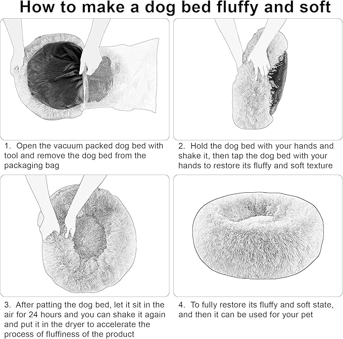 Dog Calming Beds for Small Medium Large Dogs - Round Donut Washable Dog Bed, Anti-Slip Faux Fur Fluffy Donut Cuddler Anxiety Cat Bed(36" Light Gray)