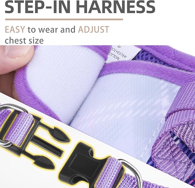 PUPTECK Dog Harness and Leash Set for Small Medium Dogs No Pull Step-in Soft Mesh Puppy Cat Vest Harnesses Reflective at Night, Plaid Pattern Purple XS