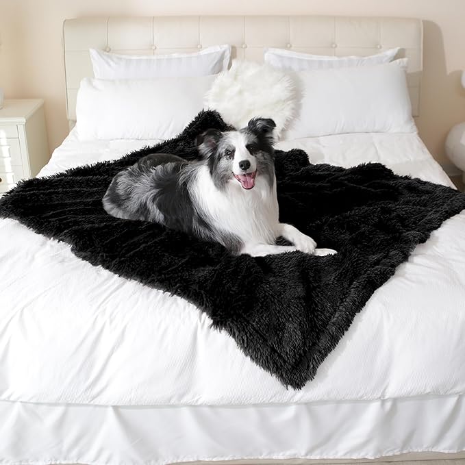 gogobunny Waterproof Dog Blanket for Large Dogs, Cats, Puppy, Reversible Faux Fur Pet Throw Blanket, Washable,Calming Furniture Protection for Sofa Bed (33x77 Inch (Pack of 1), Black)
