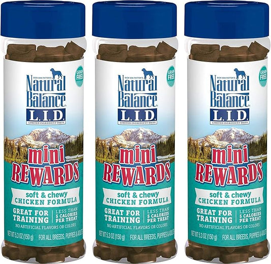 Natural Balance Limited Ingredient Diets Mini Rewards Soft and Chewy Dog Treats (Chicken, 3 Pack / 5.3-Ounces Each)