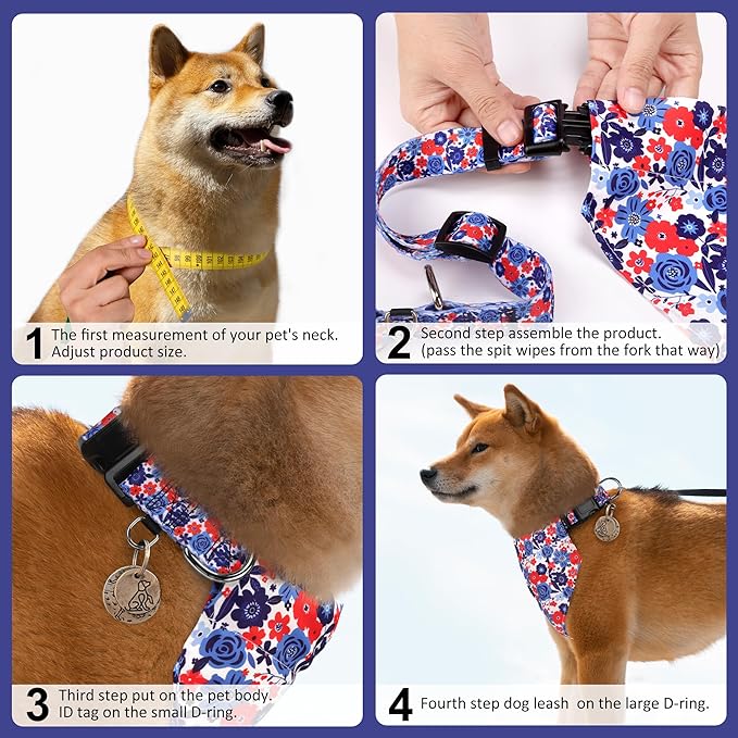 Dog Collars and Bandanas - Soft Adjustable Fancy Floral Boys Girls Puppy Collar for Small Medium Large Dogs.