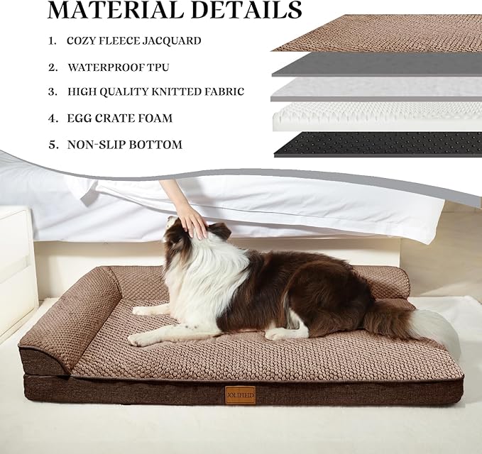 Orthopedic Jacquard Dog Bed for Medium Dogs, Waterproof L Shaped Medium Pet Sofa Bed with Washable Removable Cover, Non-Slip Soft Warm Comfortable Pet Couch Sleep Mat, 30''X20'' Brown
