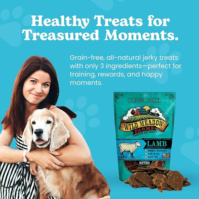 Wild Meadow Farms - Classic Lamb Bites, Soft Jerky Treats for Dogs, Grain-Free & All-Natural, Ideal for Training, Portioning, and High-Value Rewards for All Breeds & Ages - 3.5 Ounce Pouch
