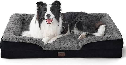 Bedsure Orthopedic Dog Beds Large Sized Dog - Washable Large Dogs Bed Waterproof, Big Comfort Pet Couch with Washable Removable Cover, Supportive Foam Pets Sofa with Nonskid Bottom, Plush-Black