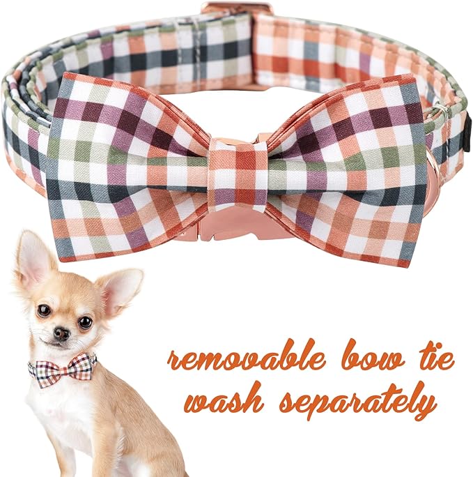 Unique Style Paws Cotton Dog Collar with Bow Floral Plaid Colorful Dog Collar with Bow Tie for Small Medium Large Dogs Pets Gifts