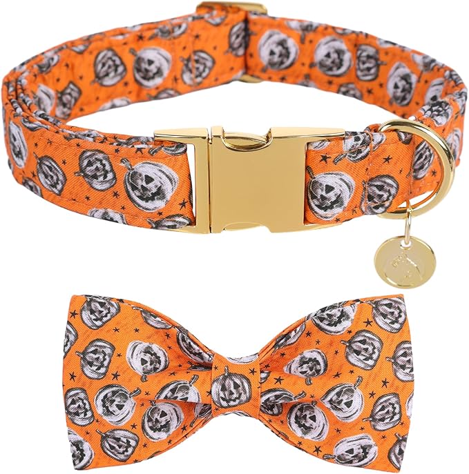 DOGWONG Fall Dog Collar with Bowtie - Fall Dog Collar Soft Cotton Autumn Dogs Necklace - Halloween Puppy Necklace for Small Medium Large Dogs