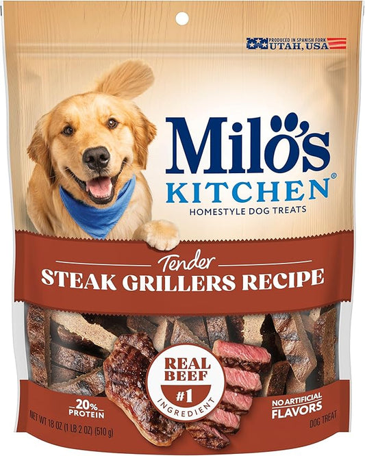 Milo's Kitchen Homestyle Dog Treats, Steak Grillers, 18 Ounce, High Protein, No Artifical Flavors