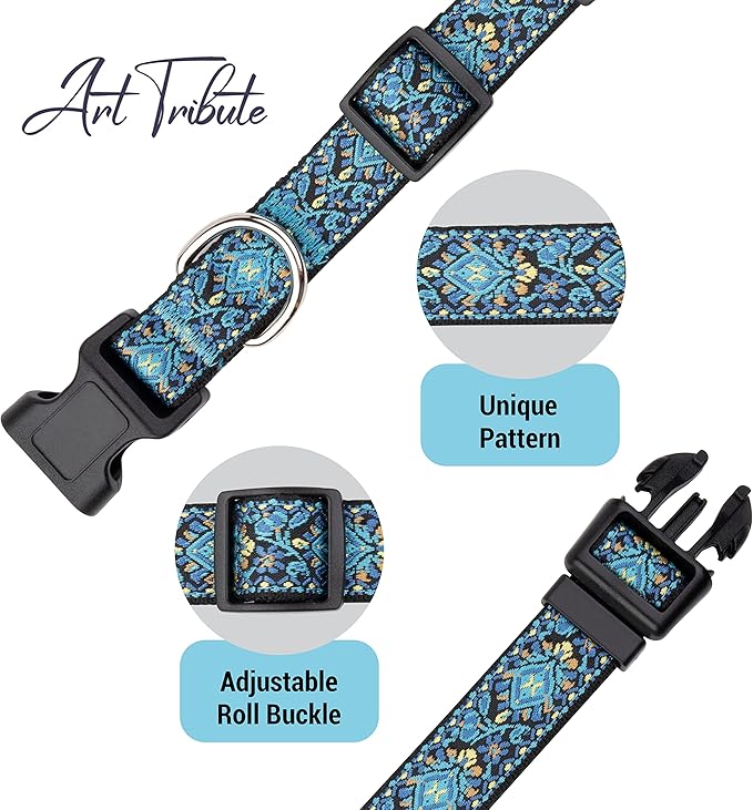 Dog Collars for Small Medium & Large Dogs Long Lasting, Adjustable, Heavy Duty for Girl and Boy Puppy with Quick-Release Plastic Buckle. Blue Collar